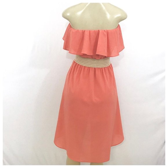 Peach Orange Strapless Hi Lo Dress - Picture 2 of 5